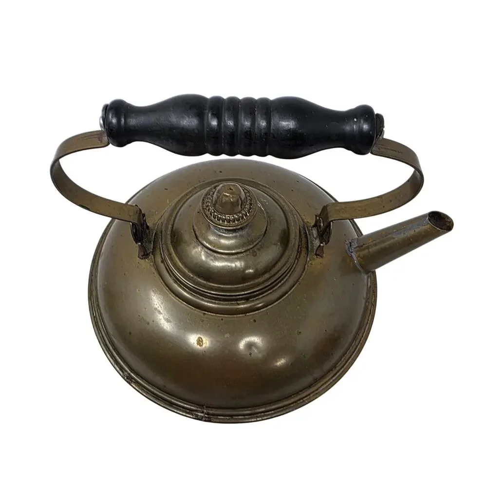Vintage Brass Tea Kettle Wooden Handle Decorative Tin-Lined Small Teapot